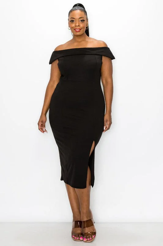 Off the Shoulder Bodycon With Slit | Black