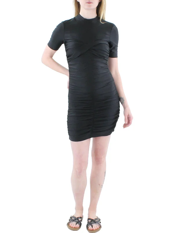 Womens Ruched Mock Neck Bodycon Dress