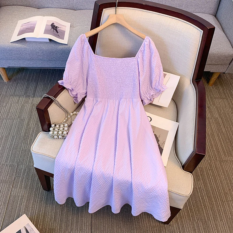 (2XL-6XL) Plus Size Purple Scrunch Babydoll Dress (EXTRA BIG SIZE)