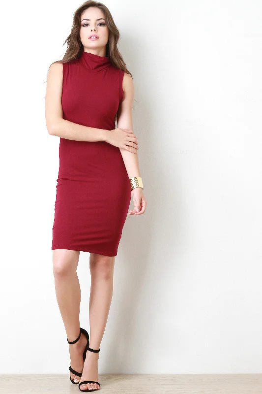 Turtle Neck Sleeveless Bodycon Dress