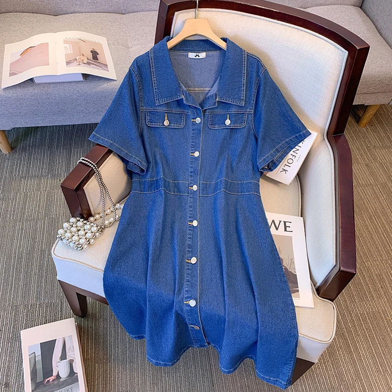 (2XL-6XL) Plus Size A-Line Denim Shirt Dress (EXTRA BIG SIZE)