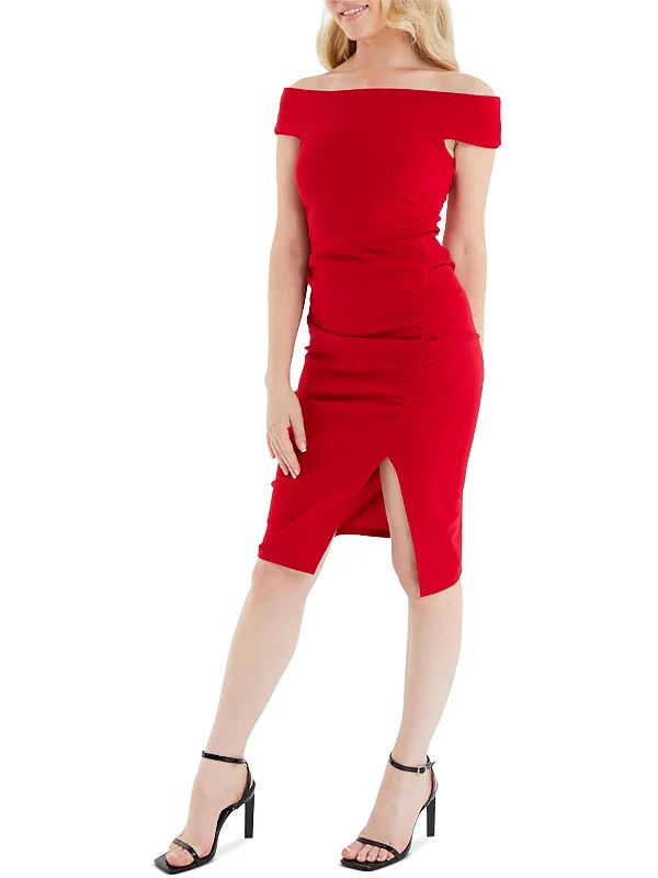 Womens Off-The-Shoulder Midi Bodycon Dress