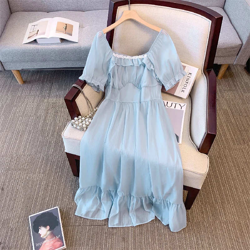 (2XL-6XL) Plus Size Cottage Light Blue Dress (EXTRA BIG SIZE)