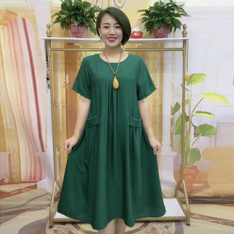 Plus Size Solid Colour A Line Dress