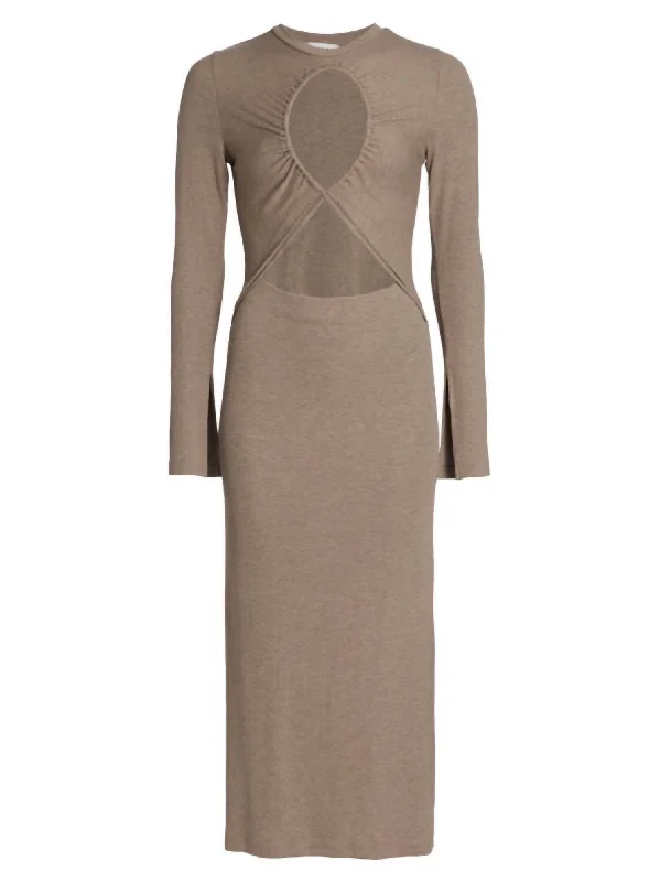 Tenley Cut-Out Bodycon Midi Dress In Light Brown