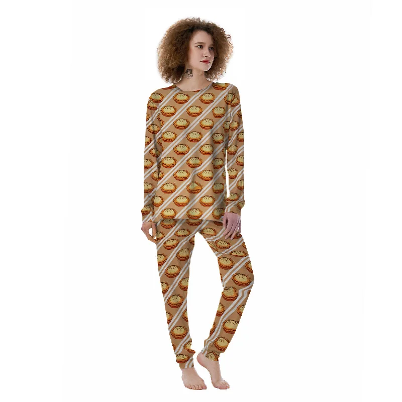 Brown Pie Crumble Print Pattern Women's Pajamas