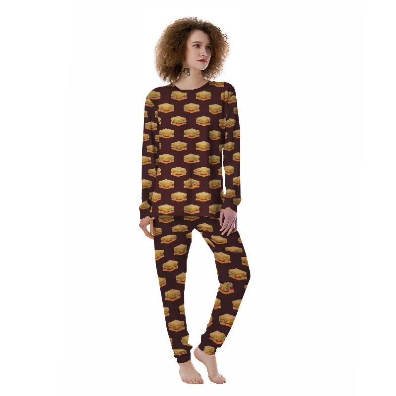 Brown Sandwich Print Pattern Women's Pajamas