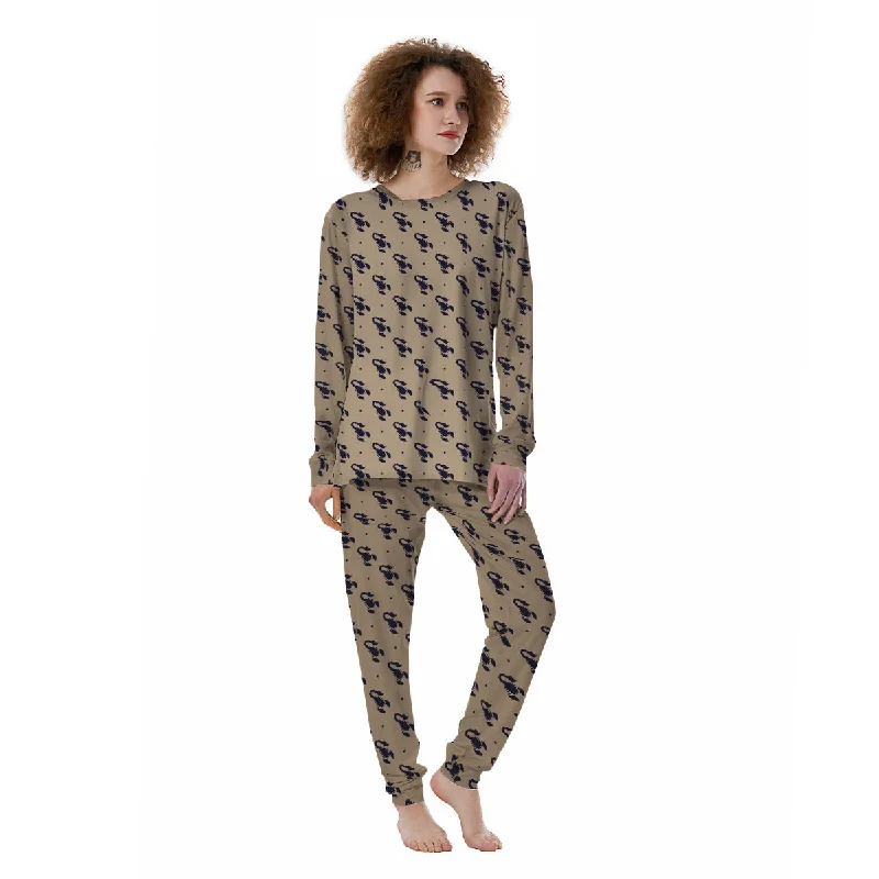 Brown Scorpion Print Pattern Women's Pajamas