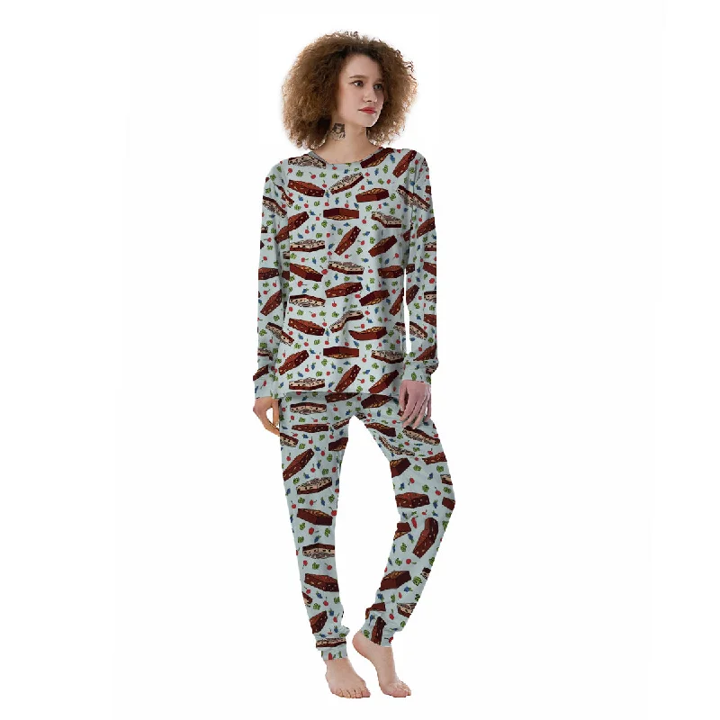 Brownie Brown Print Pattern Women's Pajamas