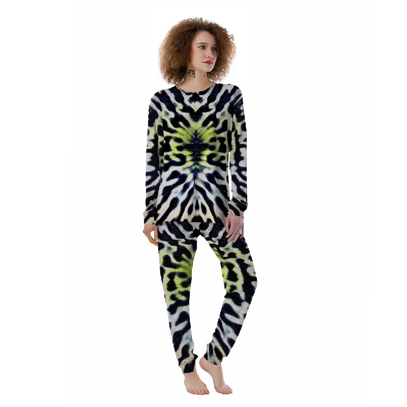 Butterfly Wing Skin Black White And Green Print Women's Pajamas