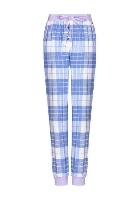 Rebelle Check Cuffed Pyjama Bottom, Light Blue