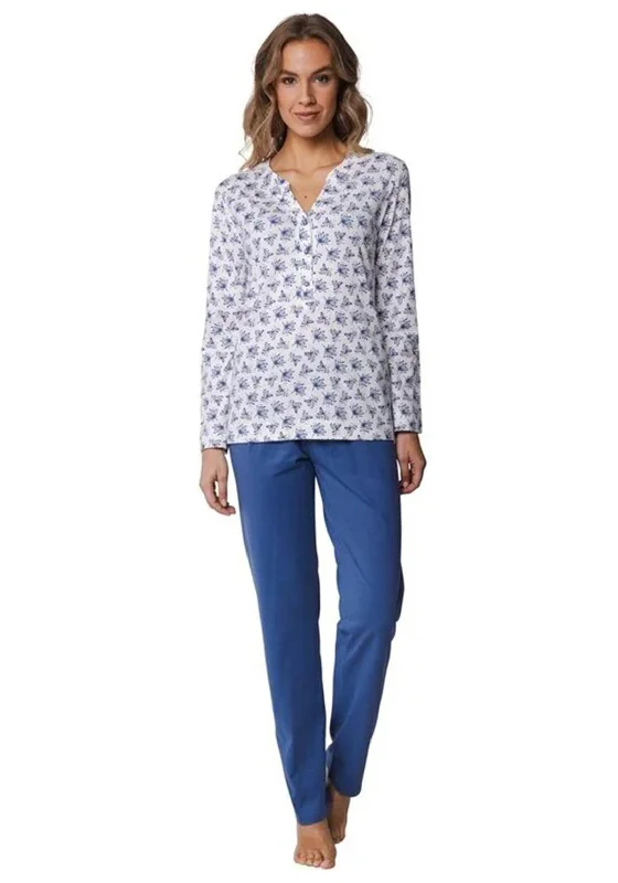 Pastunette Floral Print Long Sleeve Pyjama Set, Dark Blue