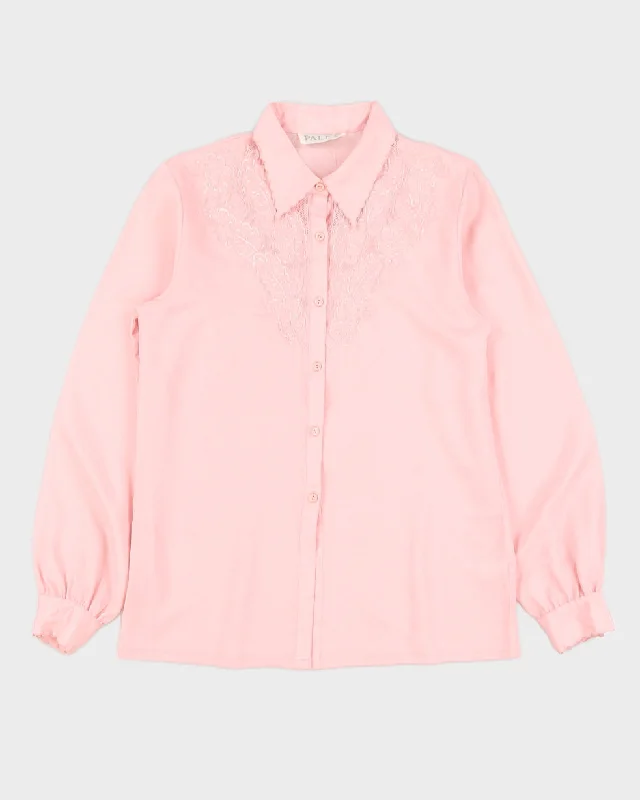 Pink Embroidered Long Sleeve Blouse - S