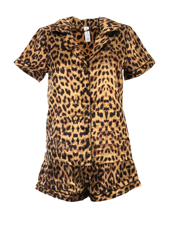 Serafina Collection Animal Satin Short Pyjama Set, Brown