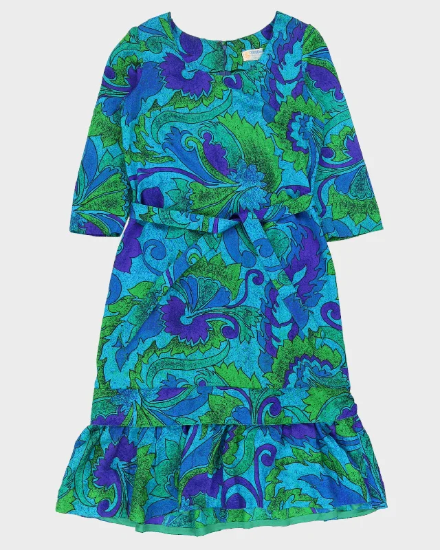 Vintage 1970s Blue Hawaiian Dress - M