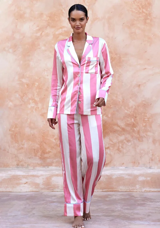 The Night Store Pink Stripe Luxurious Pyjama Set, Pink