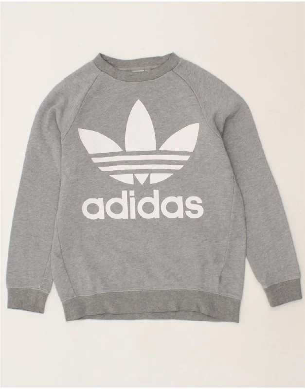 ADIDAS Womens Oversized Graphic Sweatshirt Jumper UK 6 XS  Grey Cotton