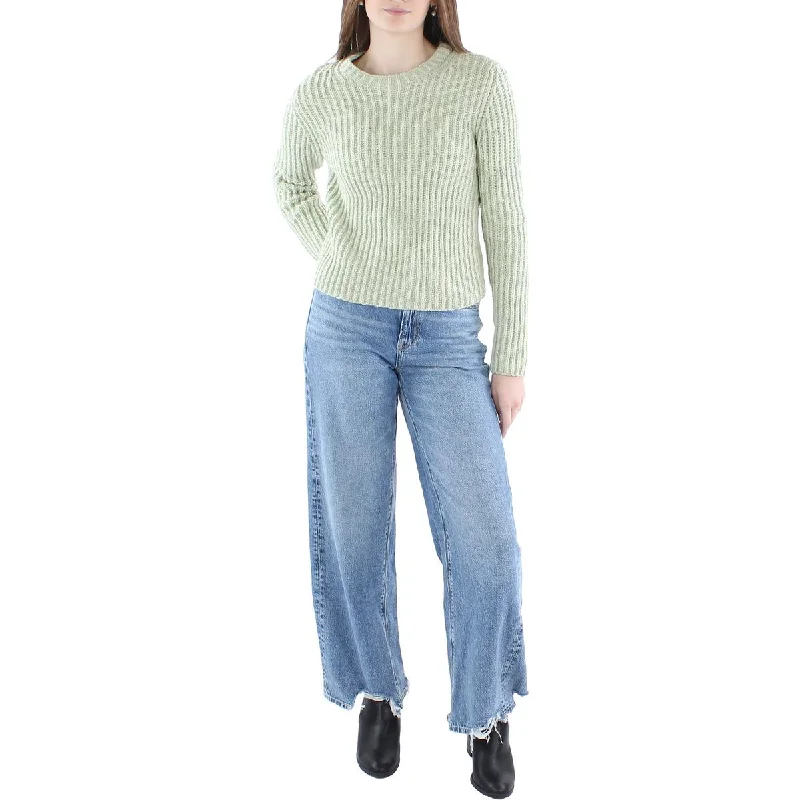 Womens Ribbed Knit Crewneck Crewneck Sweater