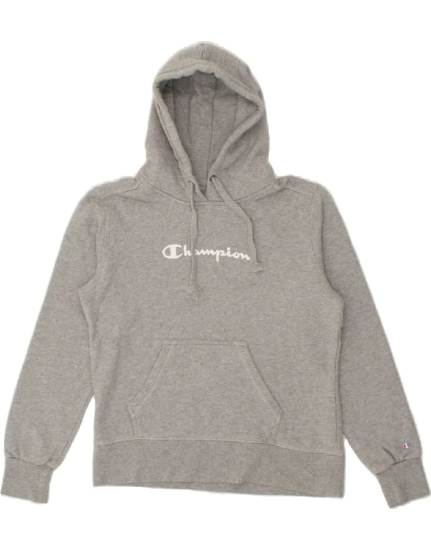 CHAMPION Womens Graphic Hoodie Jumper UK 16 Large Grey Cotton