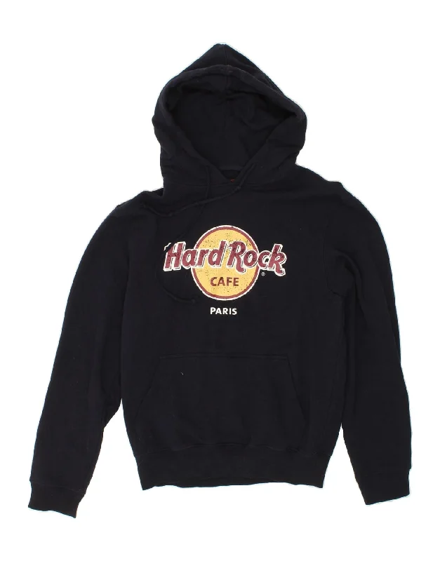 HARD ROCK CAFE Womens Paris Graphic Hoodie Jumper UK 14 Medium Navy Blue