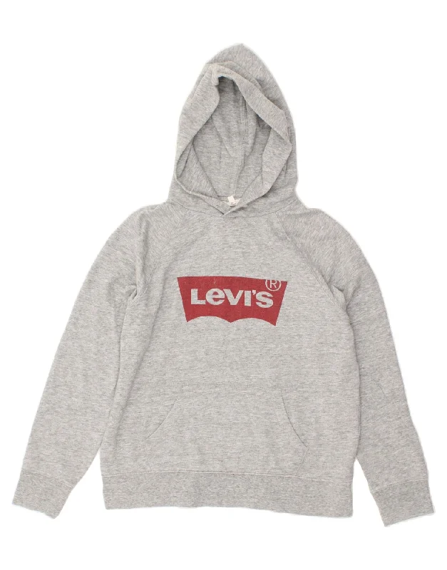 LEVI'S Womens Oversized Graphic Hoodie Jumper UK 10 Small Grey