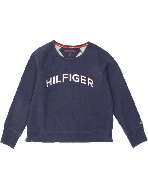 TOMMY HILFIGER Womens Graphic Sweatshirt Jumper UK 16 Large Navy Blue