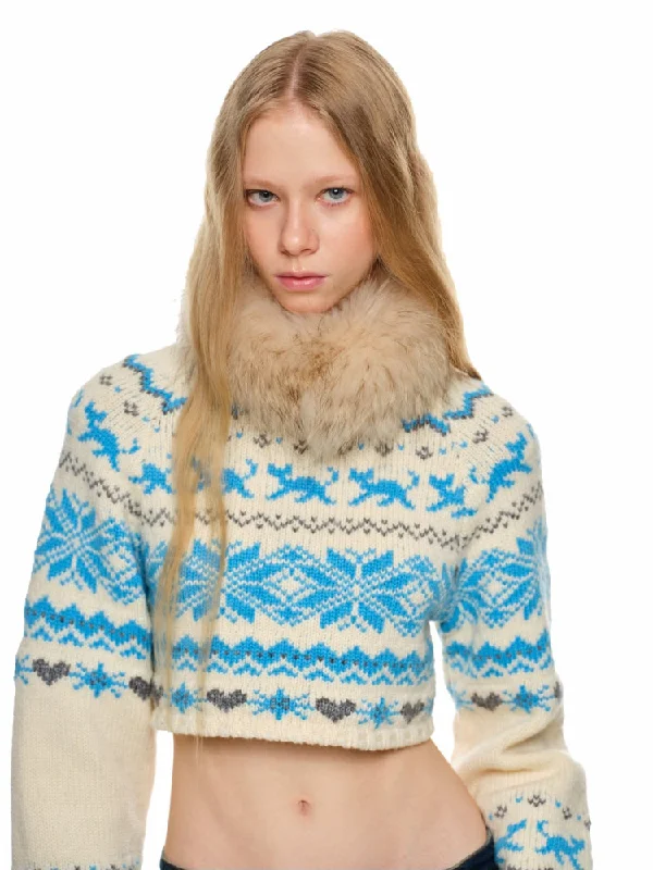 Vintage Jacquard Chunky Knit Crewneck Sweater