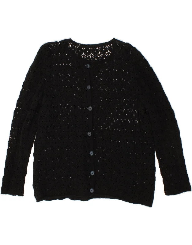 VINTAGE Womens Crochet Cardigan Sweater UK 14 Large Black