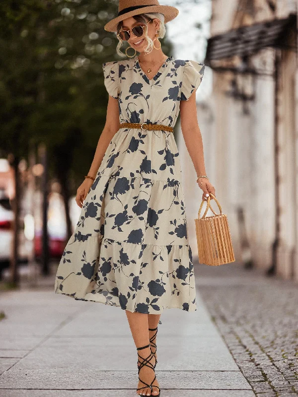 Casual V Neck Floral Print Women Dresses