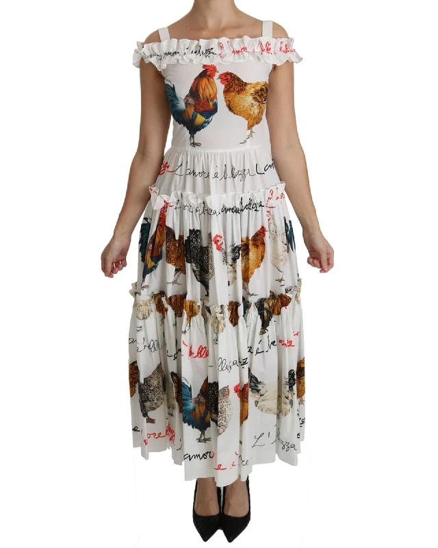 Dolce & Gabbana Rooster Print Sheath Midi Dress