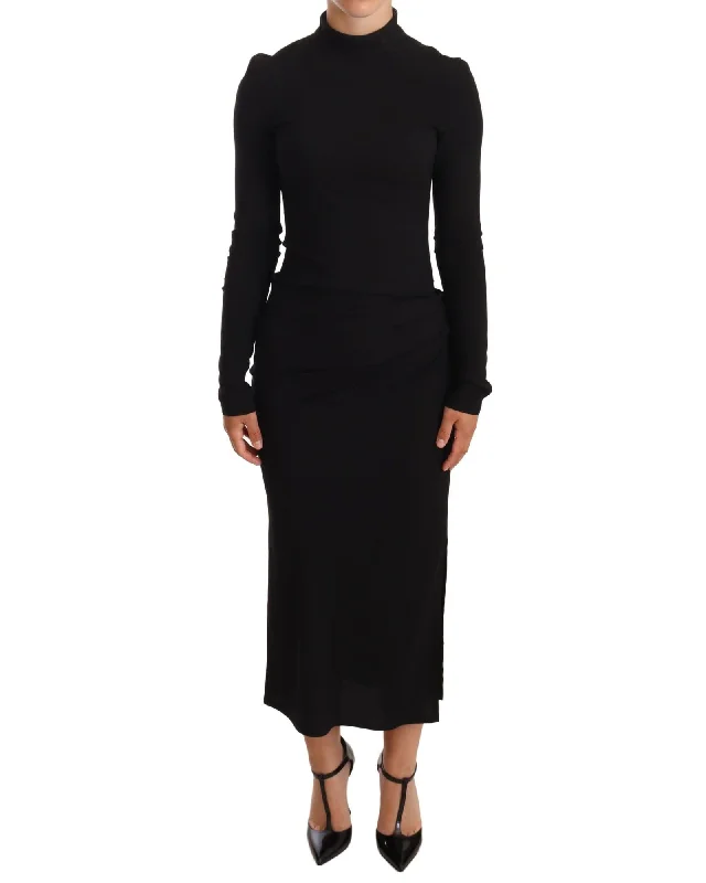 Dolce & Gabbana Stretch Turtleneck Midi Dress