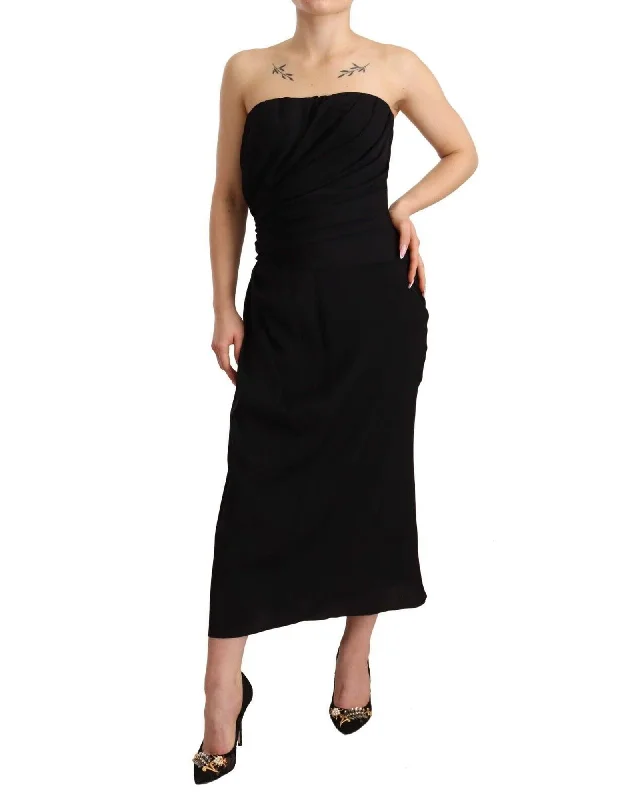 Dolce & Gabbana Silk Stretch Strapless Sheath Midi Dress