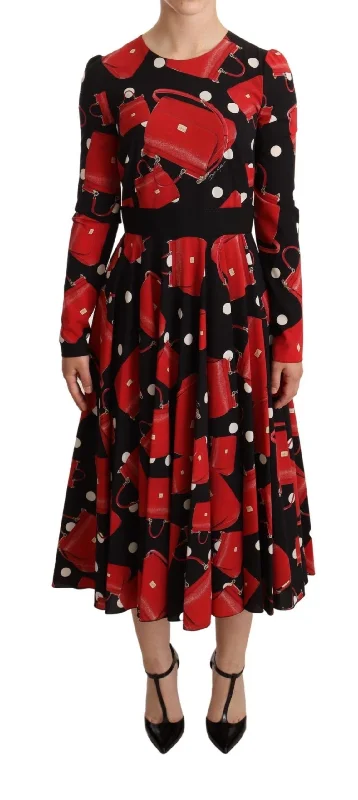 Dolce & Gabbana Silk-Blend Sicily Bags Print Flared Midi Dress