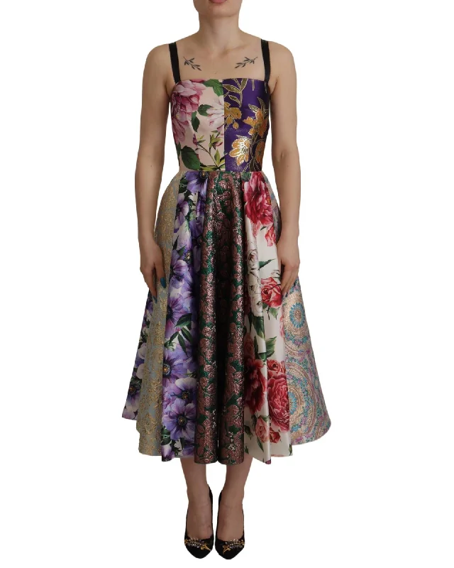 Dolce & Gabbana Patchwork Jacquard Silk Midi Dress