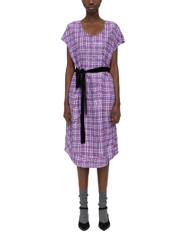 Theory Wrinkle Check Midi Dress