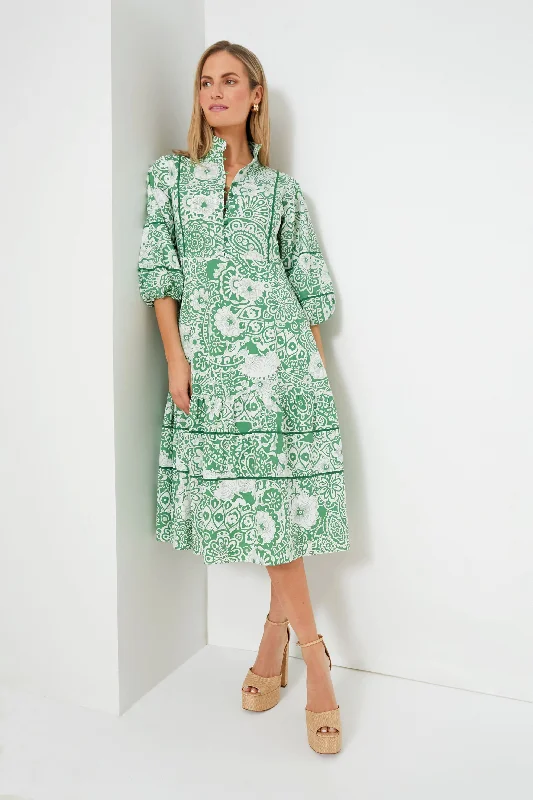 Green and White Floral Hillsborough Midi Dress