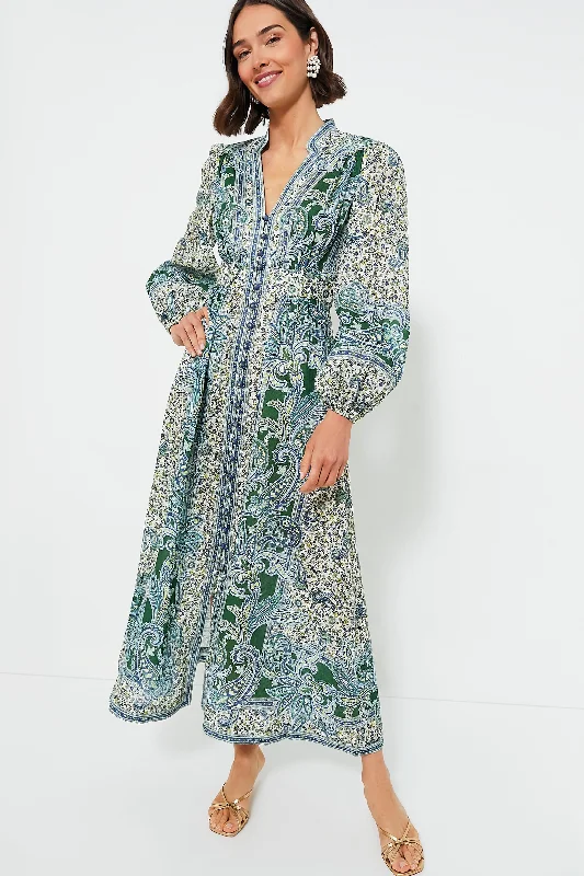 Green Paisley Ottie Plunge Midi Dress