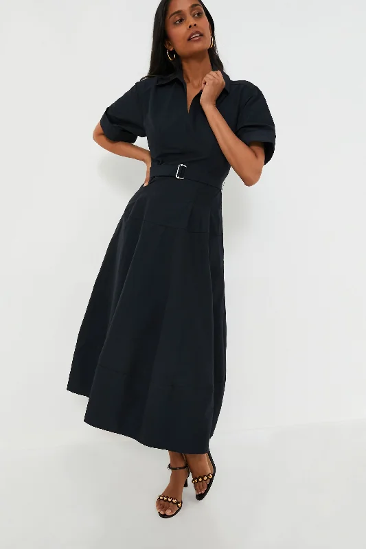 Midnight Deanna Short Sleeve Belted Midi Dress