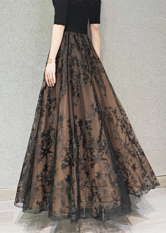 DIY Chocolate Wrinkled Embroideried High Waist Tulle Skirt Spring