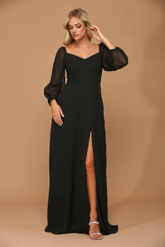 Black L Long Sleeve Chiffon Formal Dress Sale