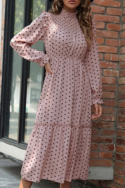 POLKA DOT LACED SHOULDER MAXI DRESS