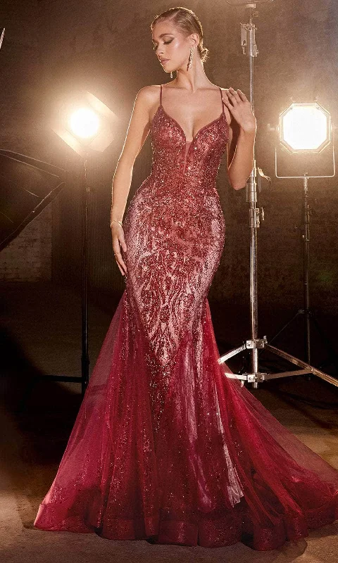 Ladivine CC2253 - Plunging Godets Mermaid Evening Gown