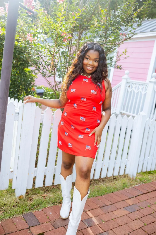 Red Beaded Flag Tank Dress