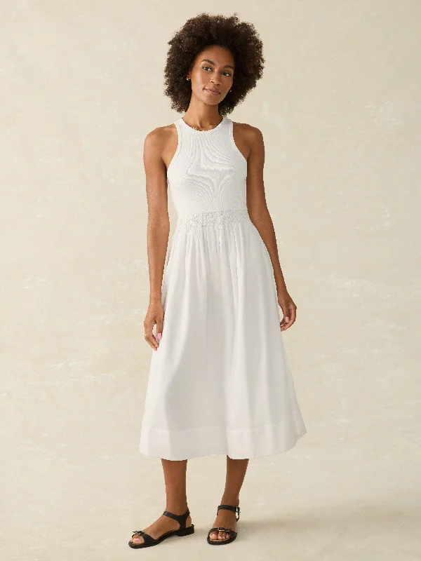 Tropical Cotton Ribbed Tank Dress - Bright White