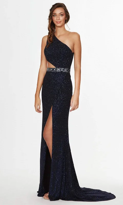 Angela & Alison - One Shoulder Cutout Glitter Gown 91018SC