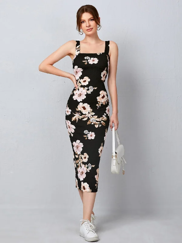 SHEIN Priv̩ Split Hem Floral Bodycon Dress