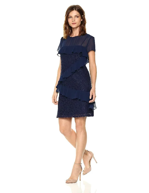 Donna Morgan - Short Sleeve Ruffle Floral Lace Dress D5578MSC