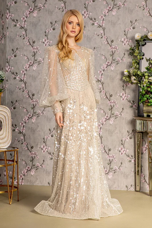 Embellished Puff Sleeve A-line Gown by GLS Gloria GL3497