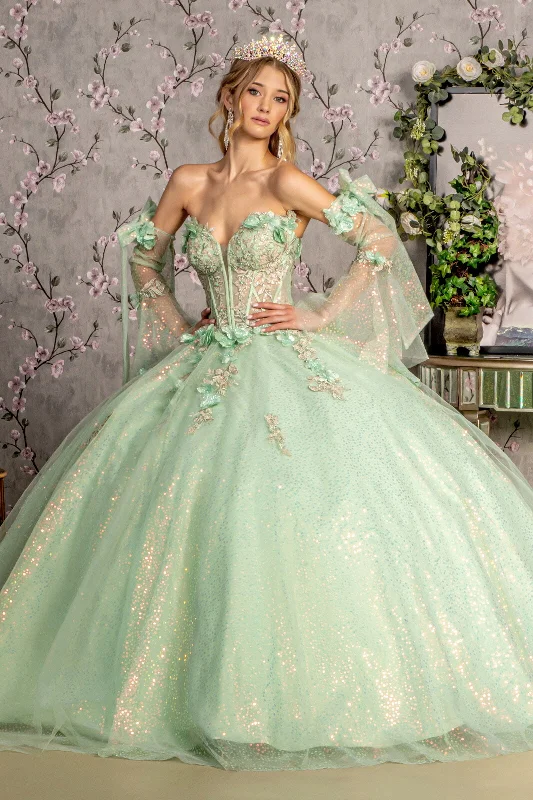 Glitter Strapless Bell Sleeve Ball Gown by GLS Gloria GL3486