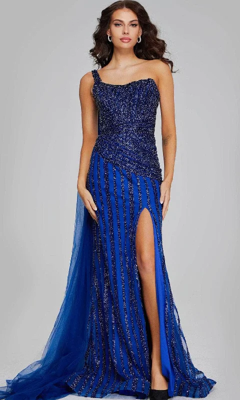 Jovani 39386 - Asymmetrical Beaded Evening Gown